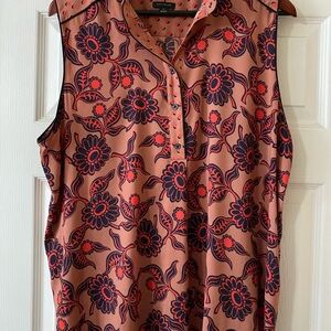 Ann Taylor Floral Sleeveless Top - Orange and Navy